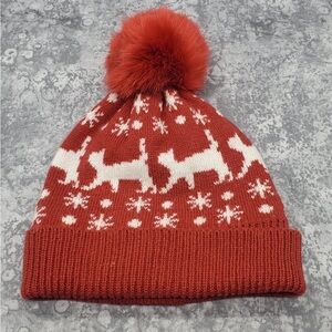 Vera Bradley Red Knit Hat with Cat and Snowflake Design